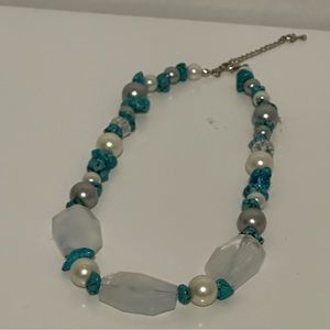 Faux Turqoise Pearl and Quartz Beaded Necklace